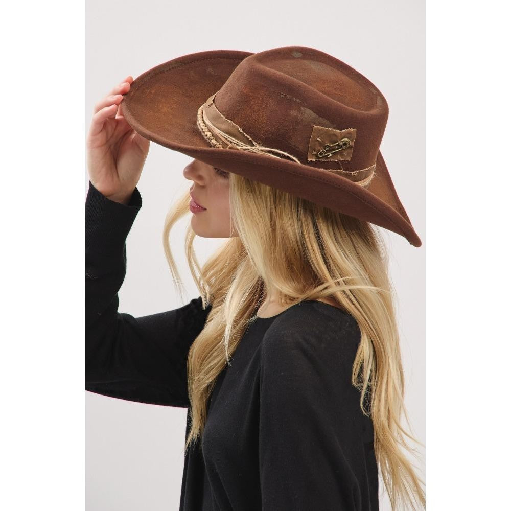 RUSTIC COWGIRL FEDORA HAT - BROWN