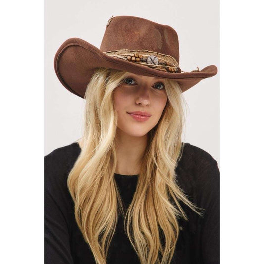 RUSTIC COWGIRL HAT - DARK BROWN