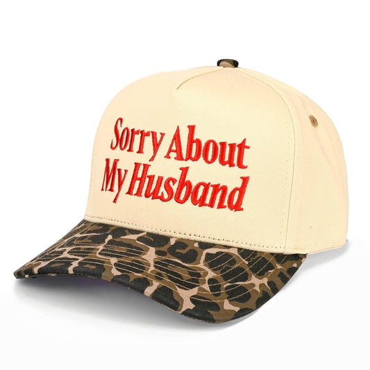 SORRY ABOUT MY HUSBAND HAT - LEOPARD AND RED