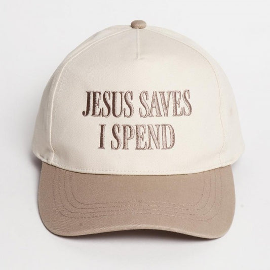 "JESUS SAVES I SPEND" Embroidered Two Tone Baseball Cap