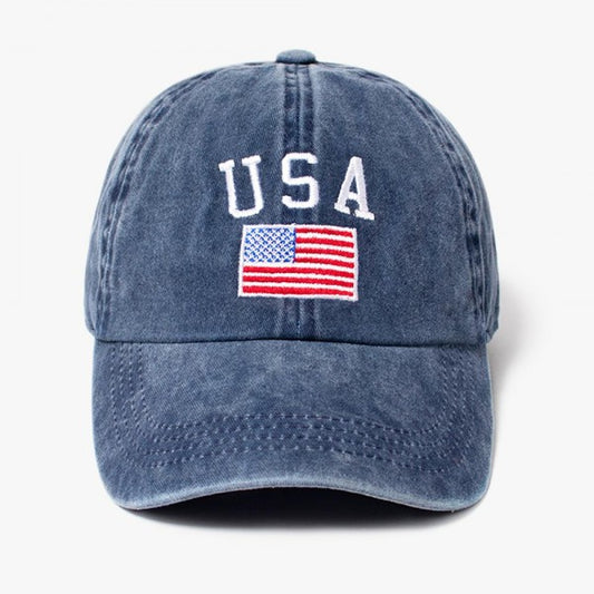'USA' &amp; American Flag Embroidered Baseball Cap