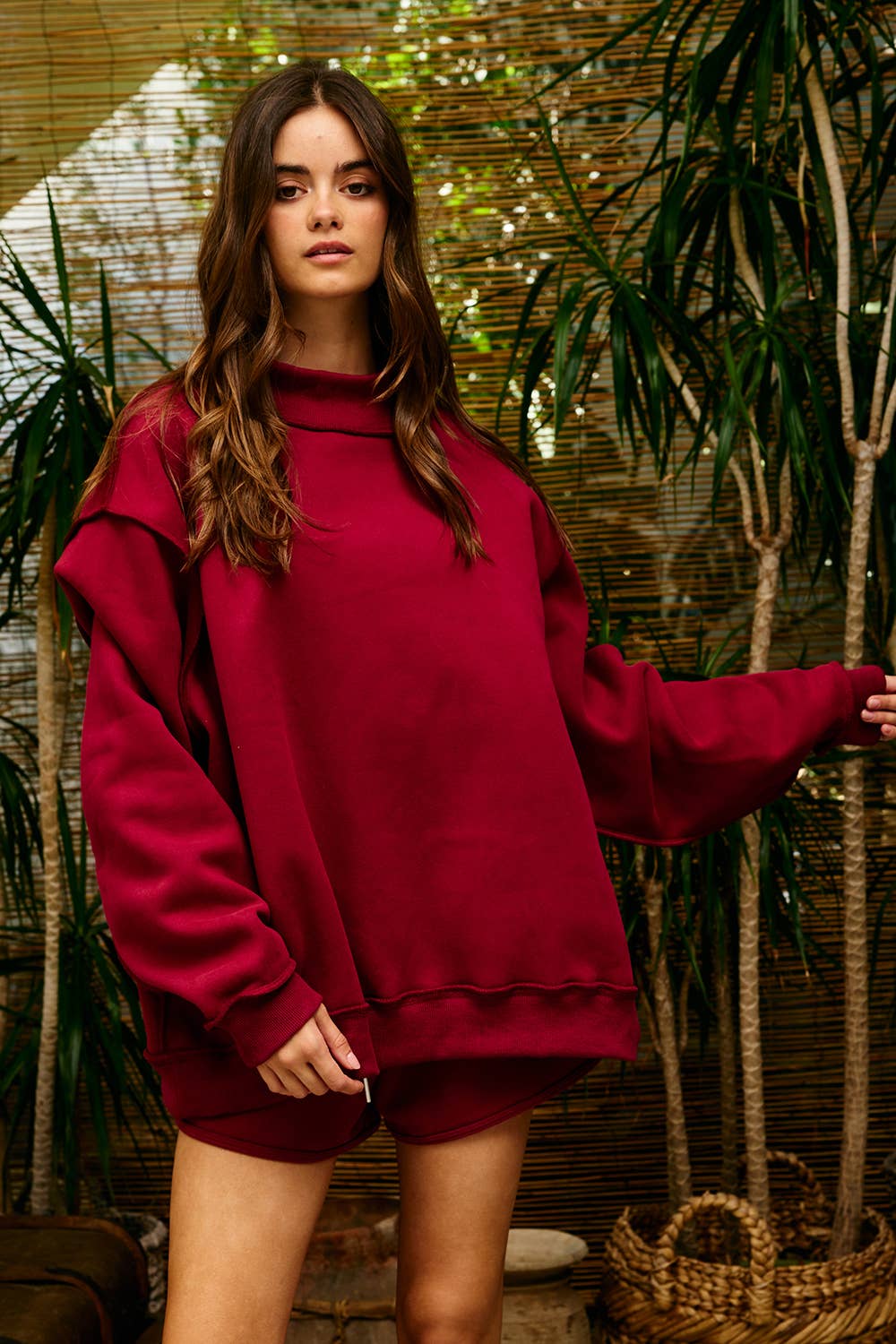 Solid Reversible Mock Neck Sweatshirt Top