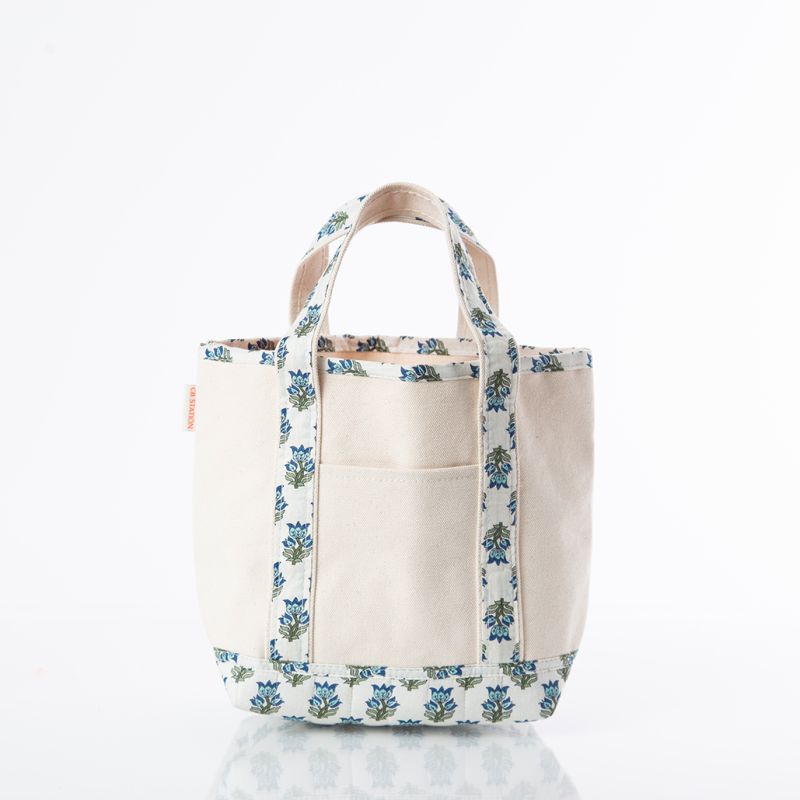 Block Print Handy Open Tote - Aqua