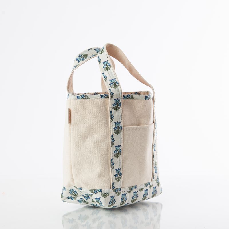 Block Print Handy Open Tote - Aqua