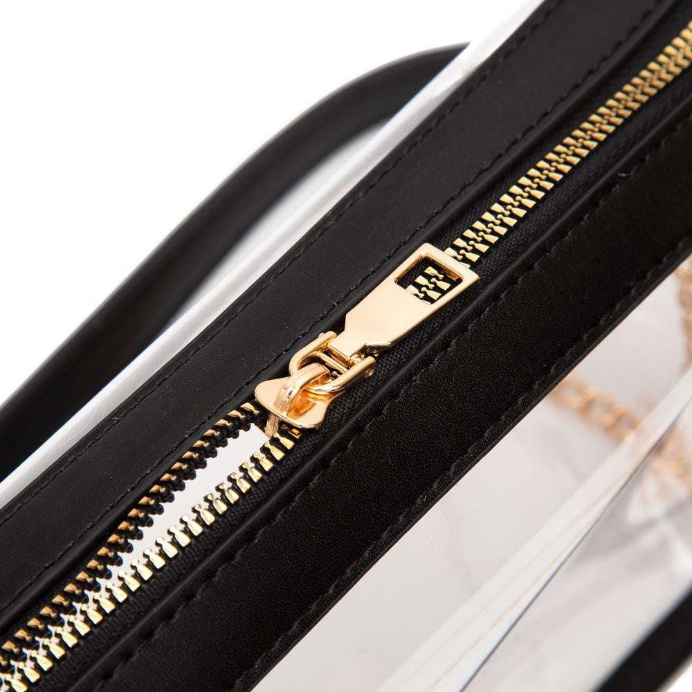 CLEAR CROSSBODY BAG WITH VEGAN LEATHER - BLACK