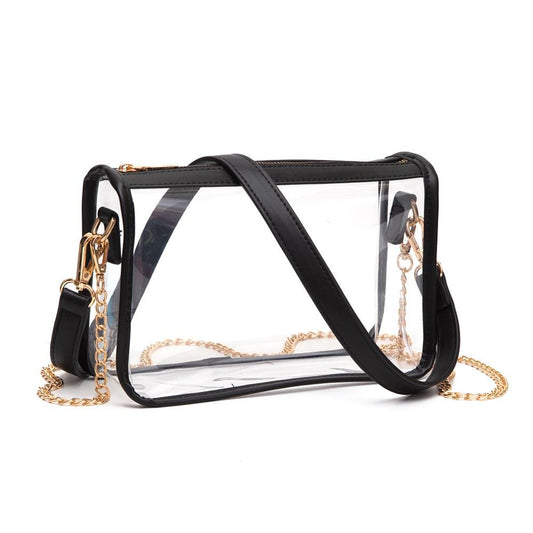 CLEAR CROSSBODY BAG WITH VEGAN LEATHER - BLACK