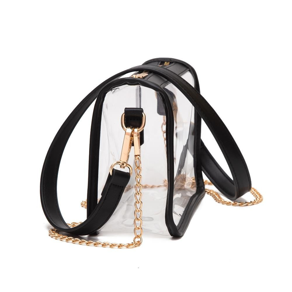 CLEAR CROSSBODY BAG WITH VEGAN LEATHER - BLACK