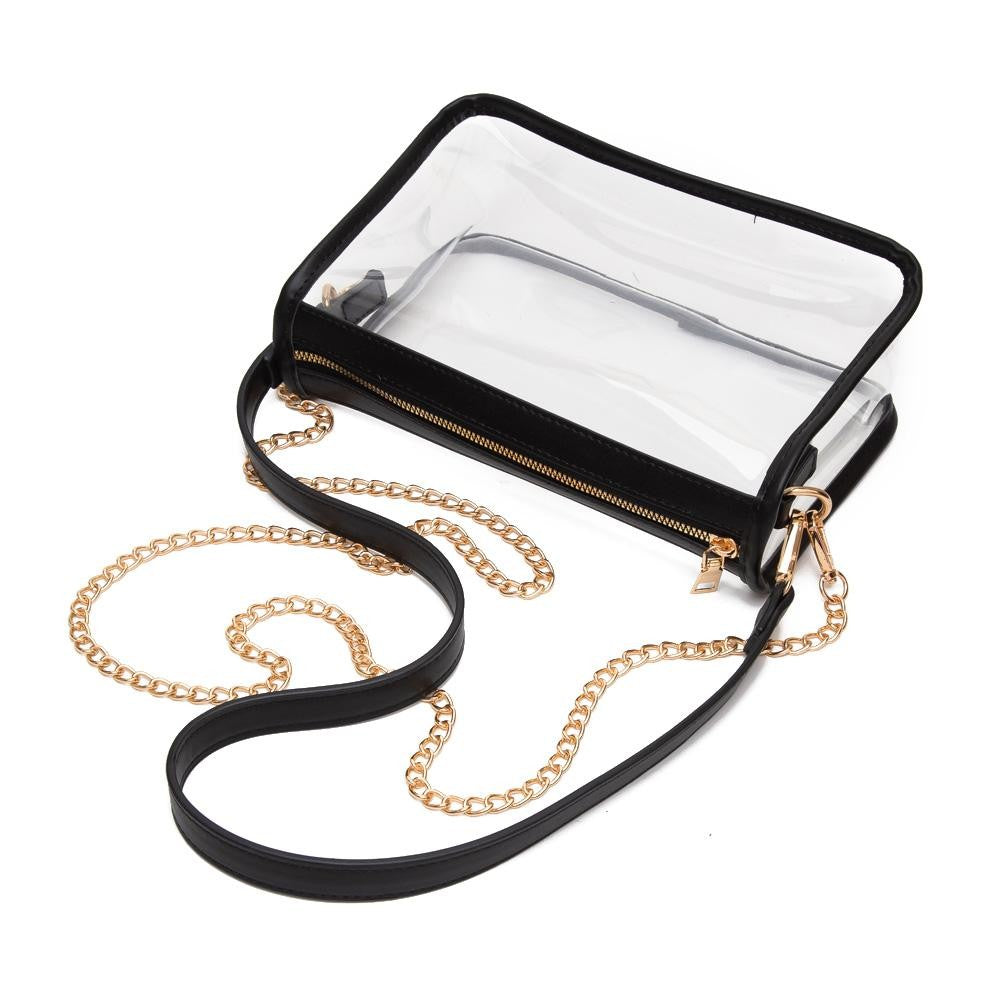 CLEAR CROSSBODY BAG WITH VEGAN LEATHER - BLACK