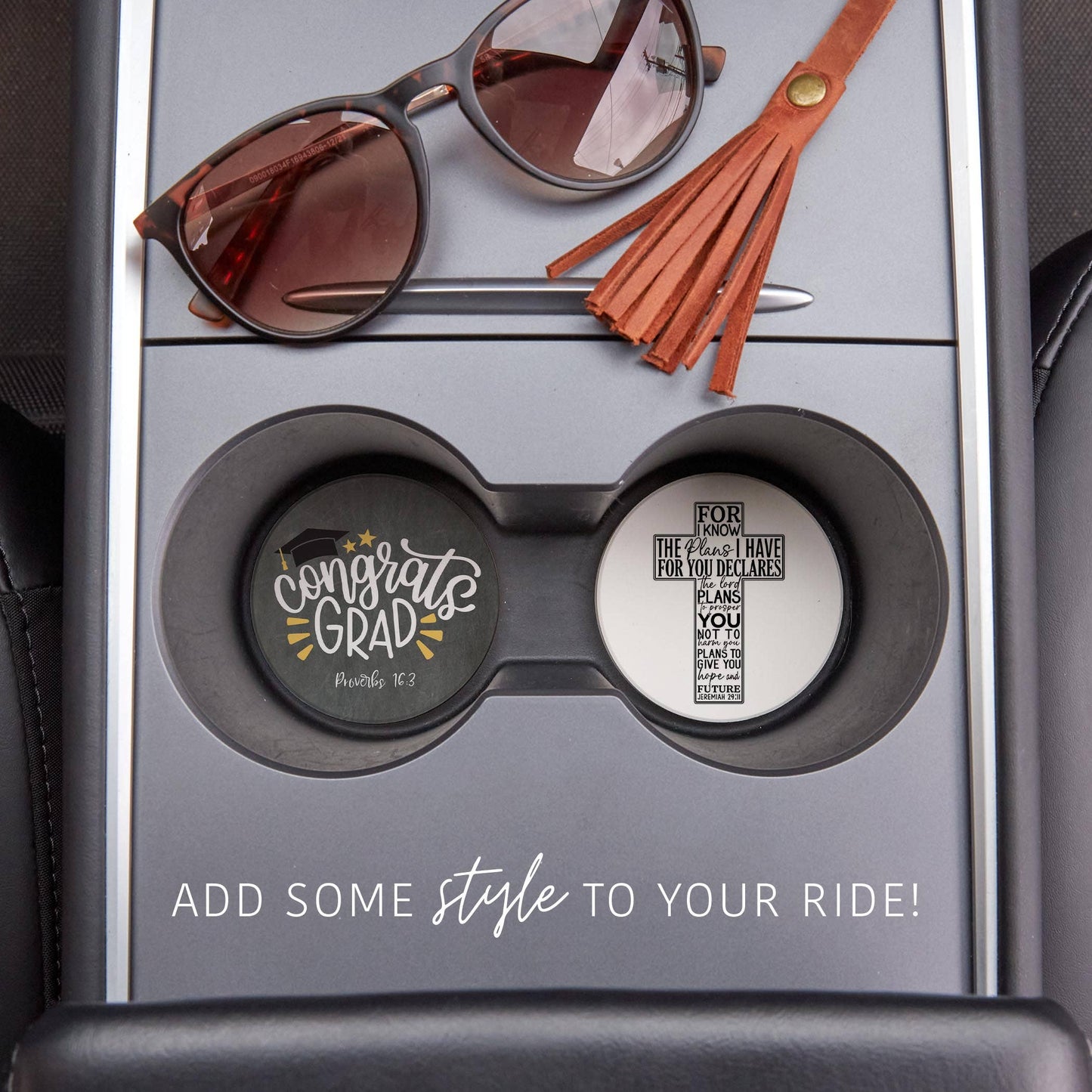 Car Coaster 2-Pack Kalia Lane-Congrats Grad & For I Know The Plans