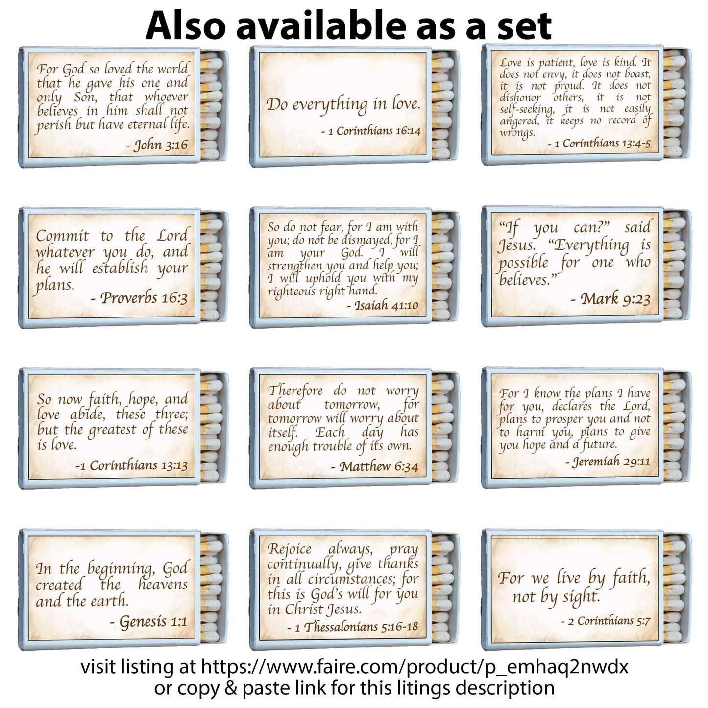 Matches • Bible Verse Matthew 6:34 Matchboxes