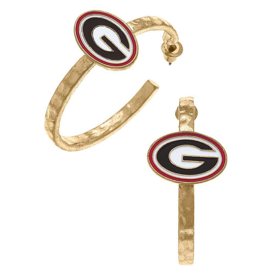 Georgia Bulldogs Enamel Logo Hoop Earrings in Black/Red