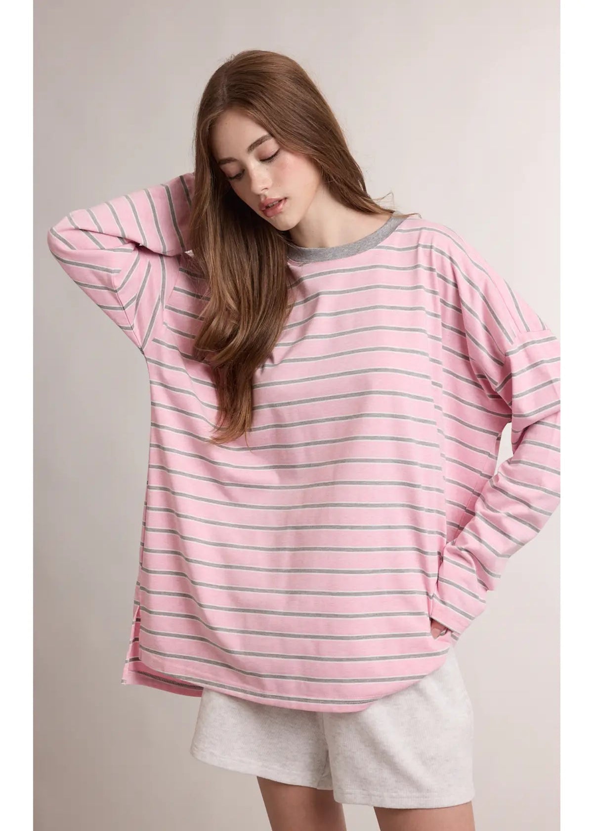 ALLISON TOP - PINK/GREY