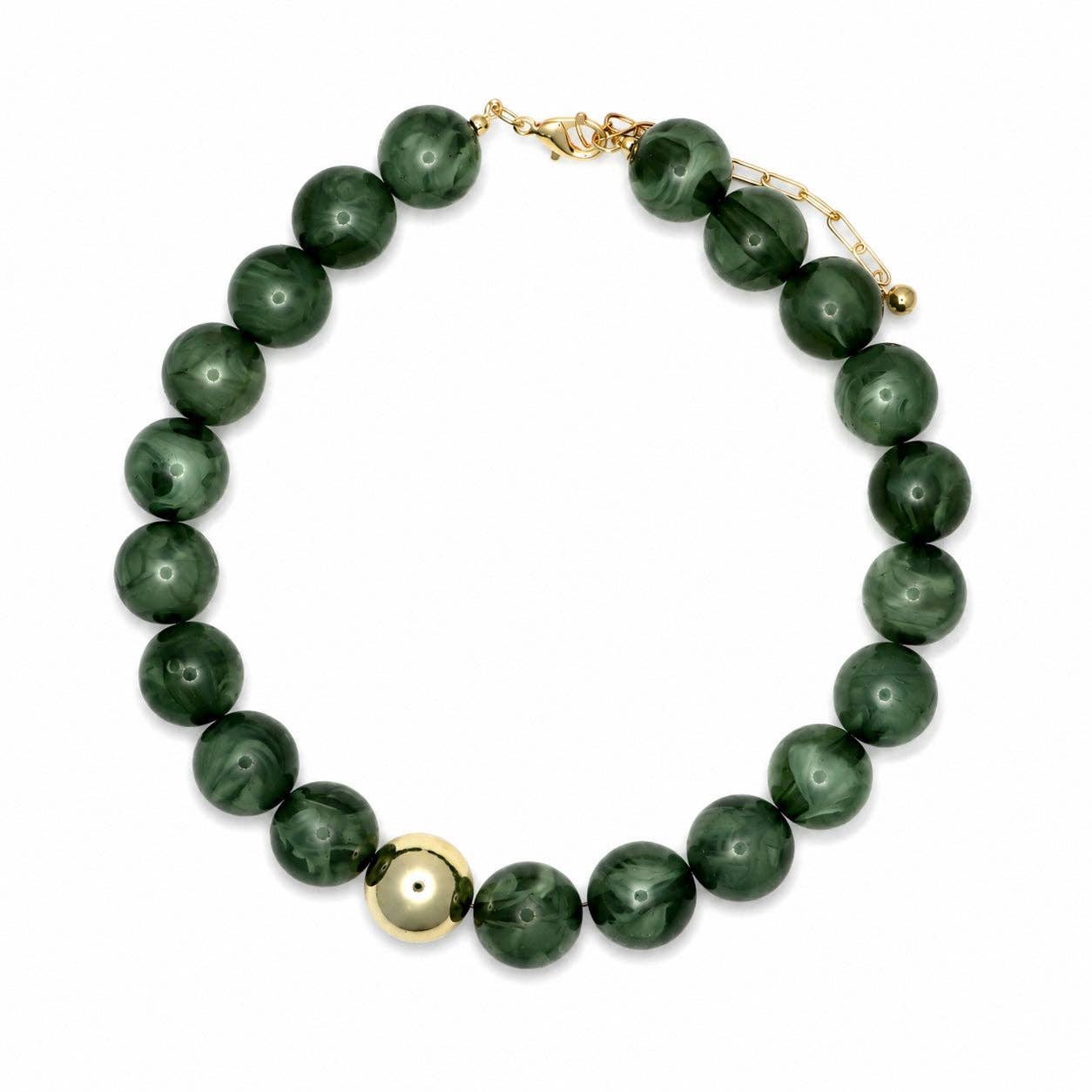 Olive Green Resin Beaded with Gold Ball Accent 16MM 16"-18" Necklace