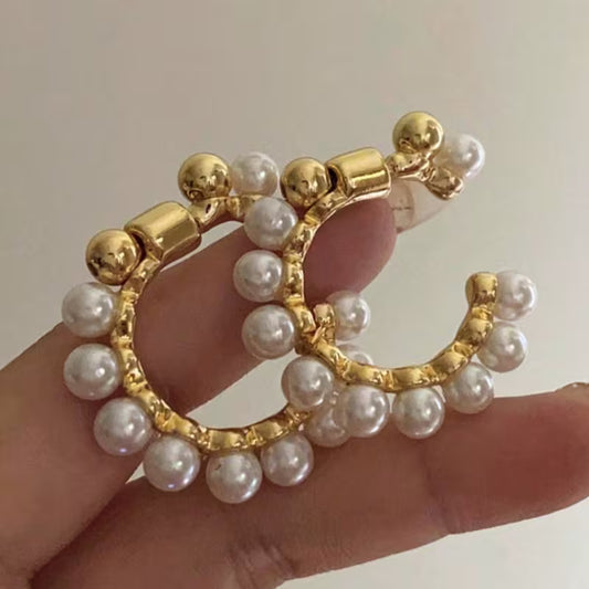 PEARL HOOP EARRINGS - PEARL BACKS