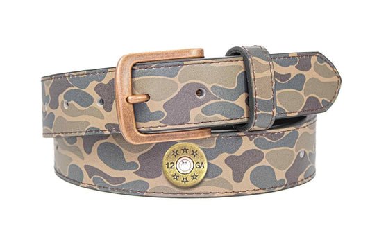 Shotshell Old School Camo Leather Belt