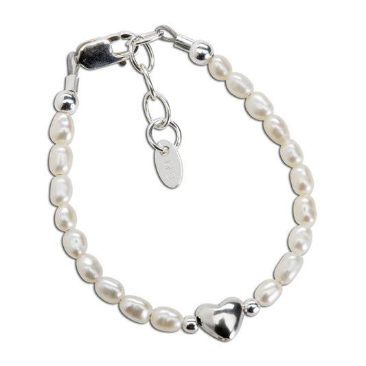 Girls Sterling Silver Pearl and Heart Baby Bracelet for Kids