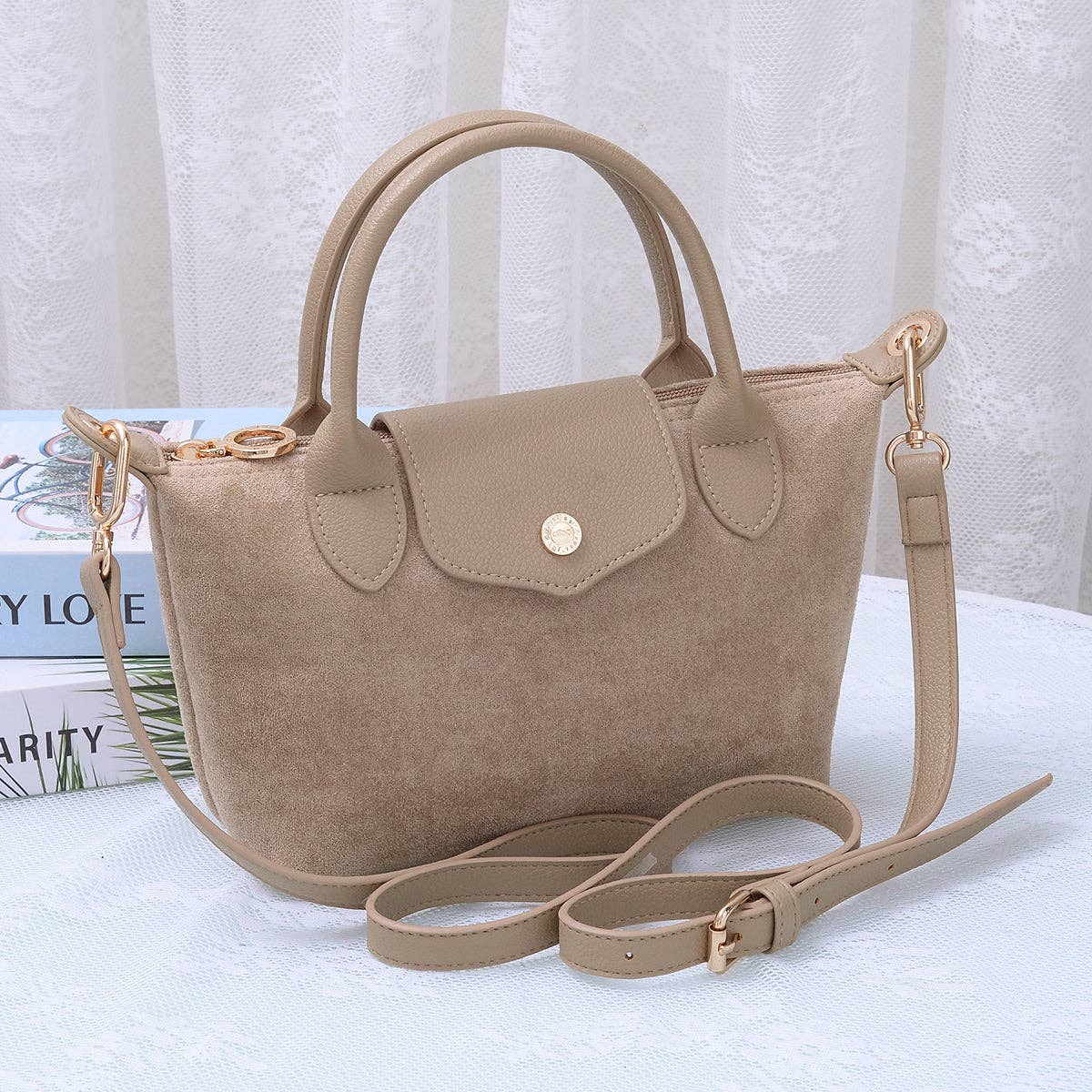 Britney Suede Double Handle Crossbody Bag