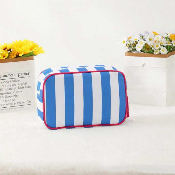 Striped Nylon Padded Pouch With Tassels