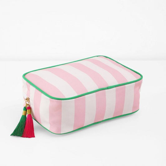 Striped Nylon Padded Pouch With Tassels