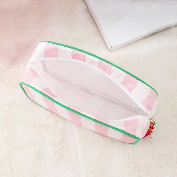 Striped Nylon Padded Pouch With Tassels