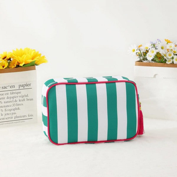 Striped Nylon Padded Pouch With Tassels