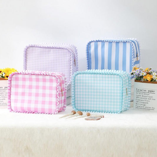 Nylon Gingham Pouch With Ruffe Edges