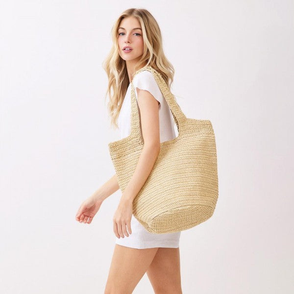 Round Bottom Woven Straw Tote Bag