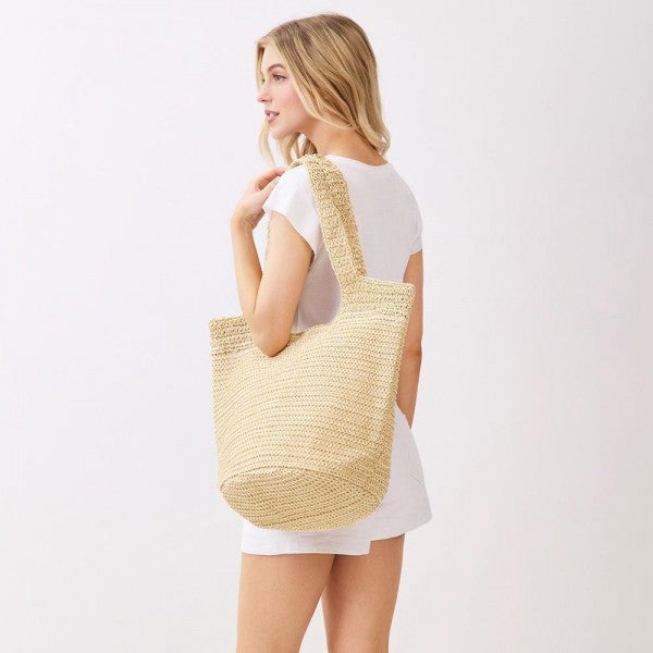 Round Bottom Woven Straw Tote Bag