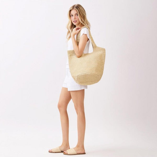 Round Bottom Woven Straw Tote Bag