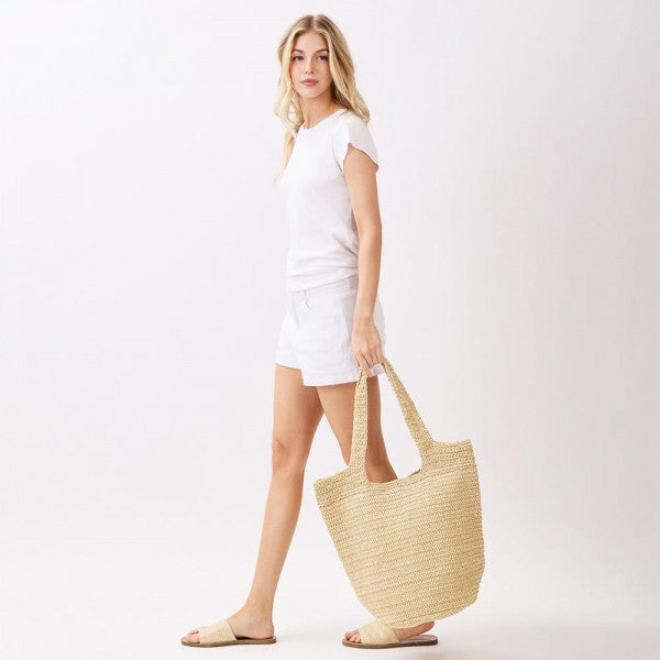 Round Bottom Woven Straw Tote Bag