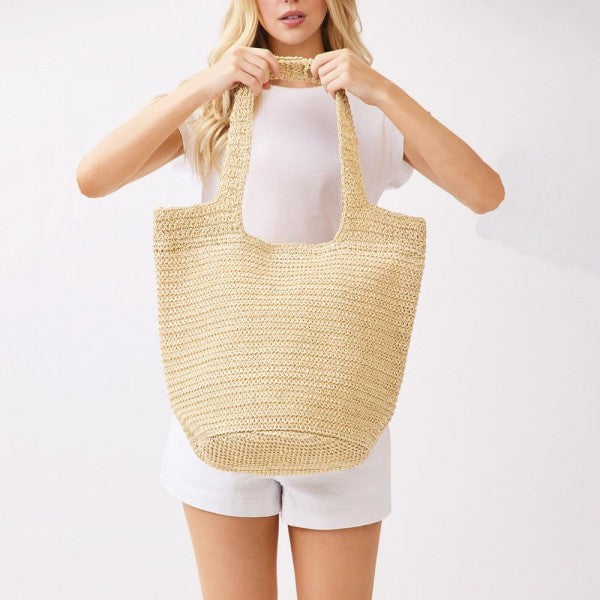 Round Bottom Woven Straw Tote Bag