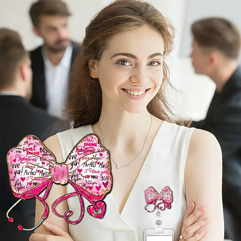 Cute Pink Bow Retractable Badge Reels: Bows