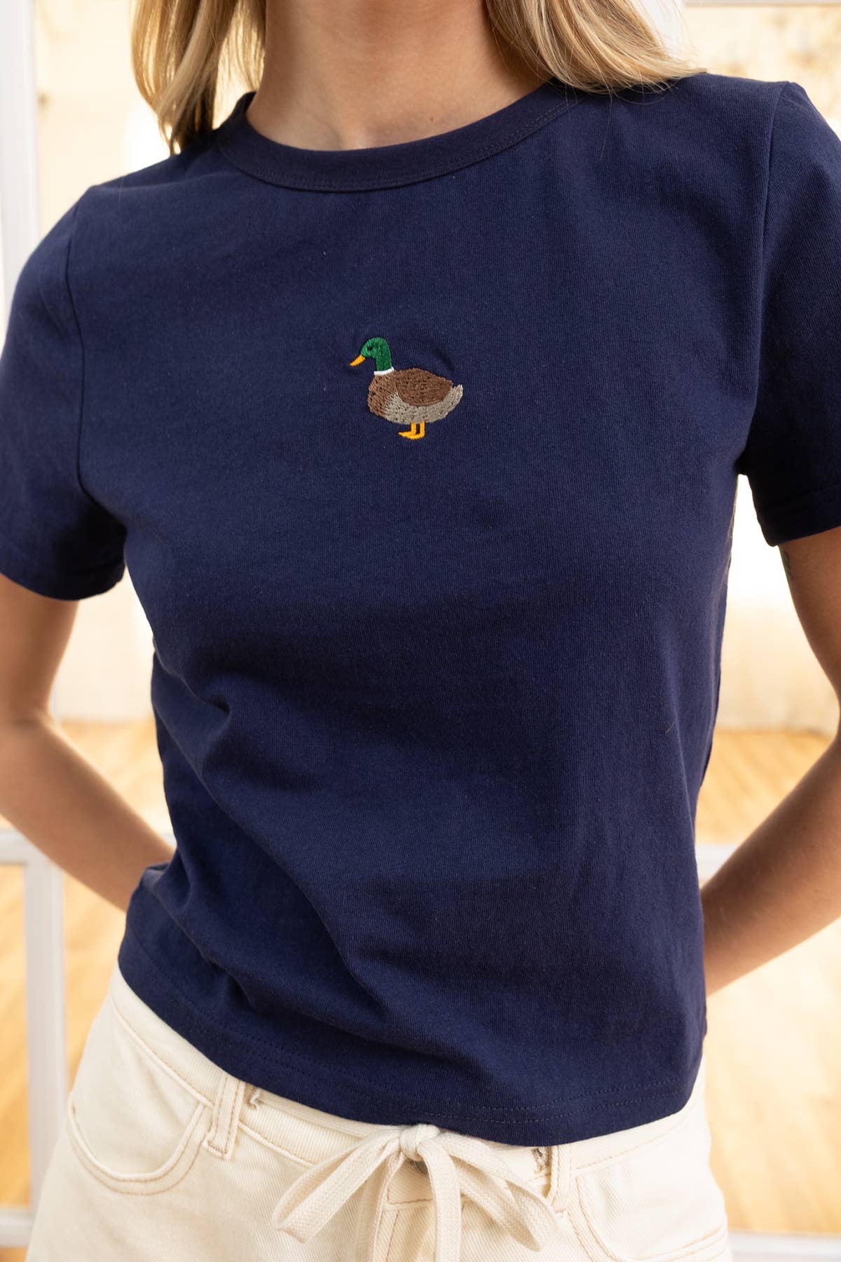 MINI DUCK EMBROIDERED TEE - NAVY