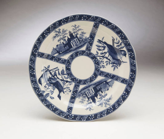 10" Round Plate, Bird Design, Blue & White