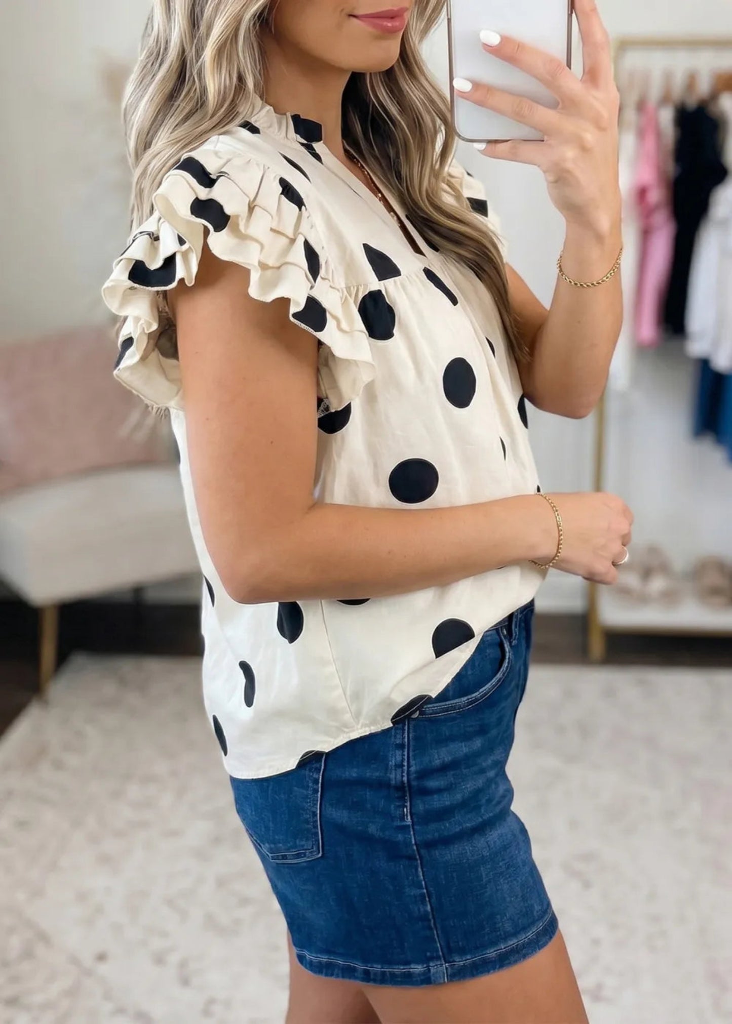 ALLISON TOP - APRICOT POLKA DOT
