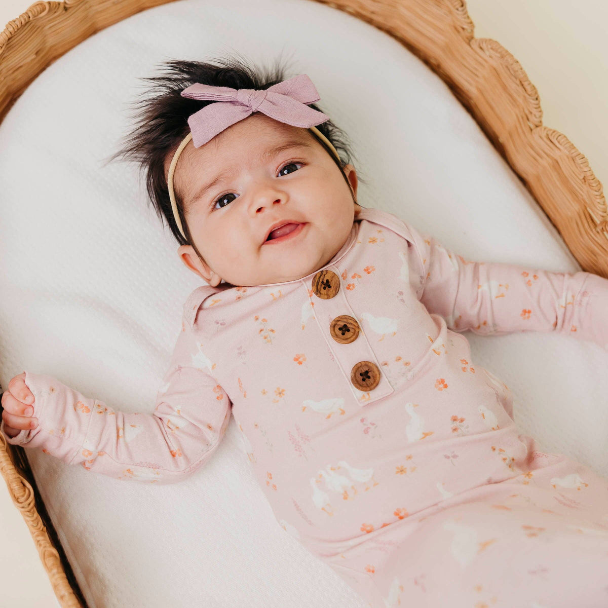 Wood Button Newborn Knotted Gown - Gigi