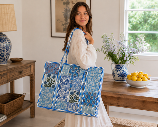 Blue Patchwork Quilted Bag Print