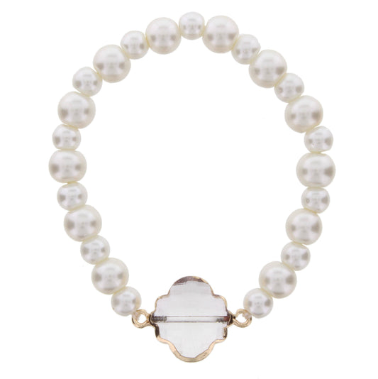 Pearl Beaded Stretch Bracelet with Crystal Ornate