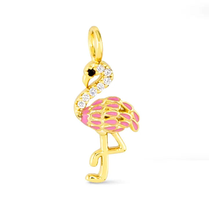 Cz Flamingo Necklace Charm - Gold