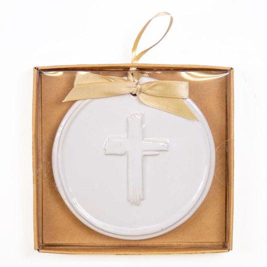 Cross Embossed Ornament White