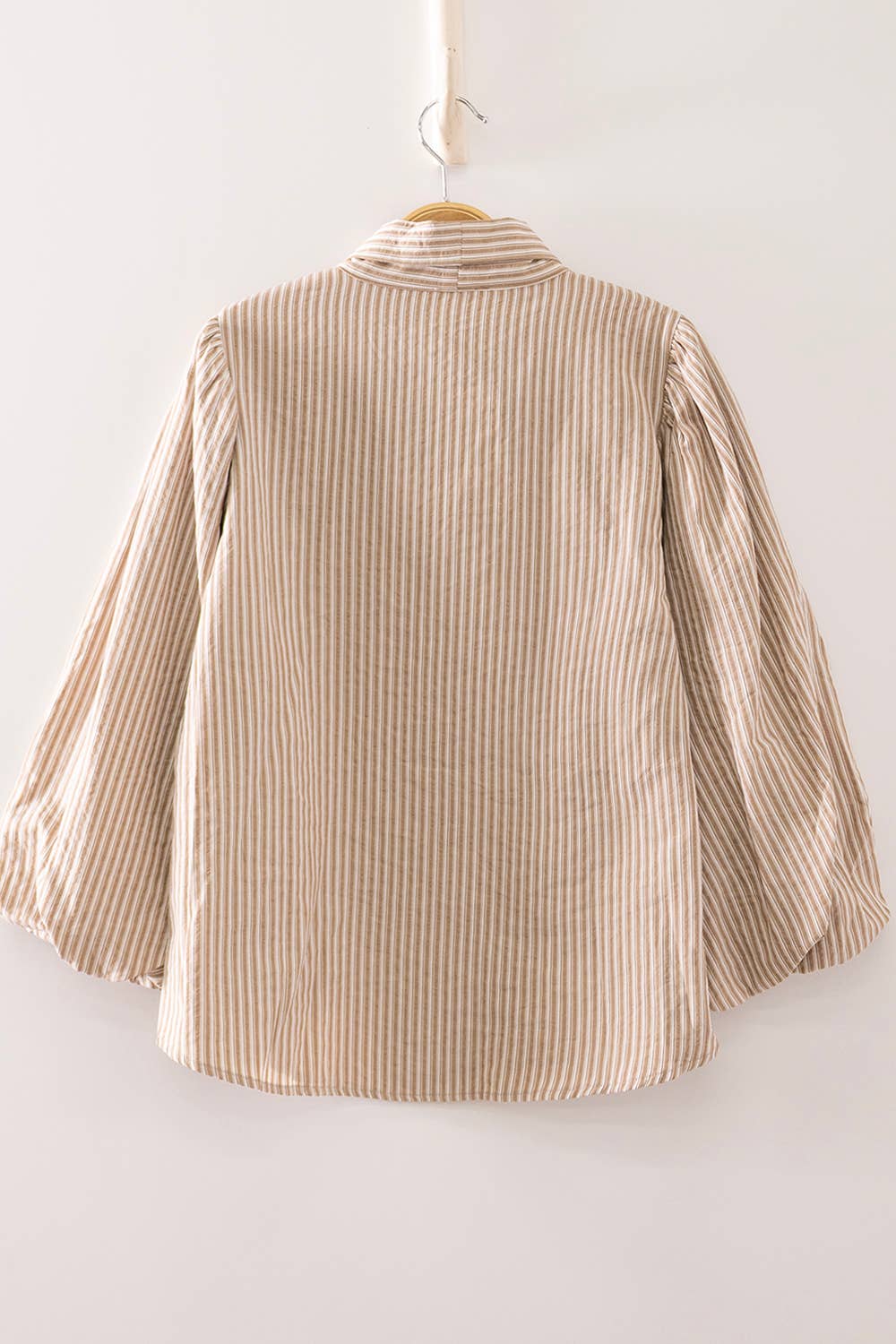 Striped Tie-Neck Puff Sleeve Blouse