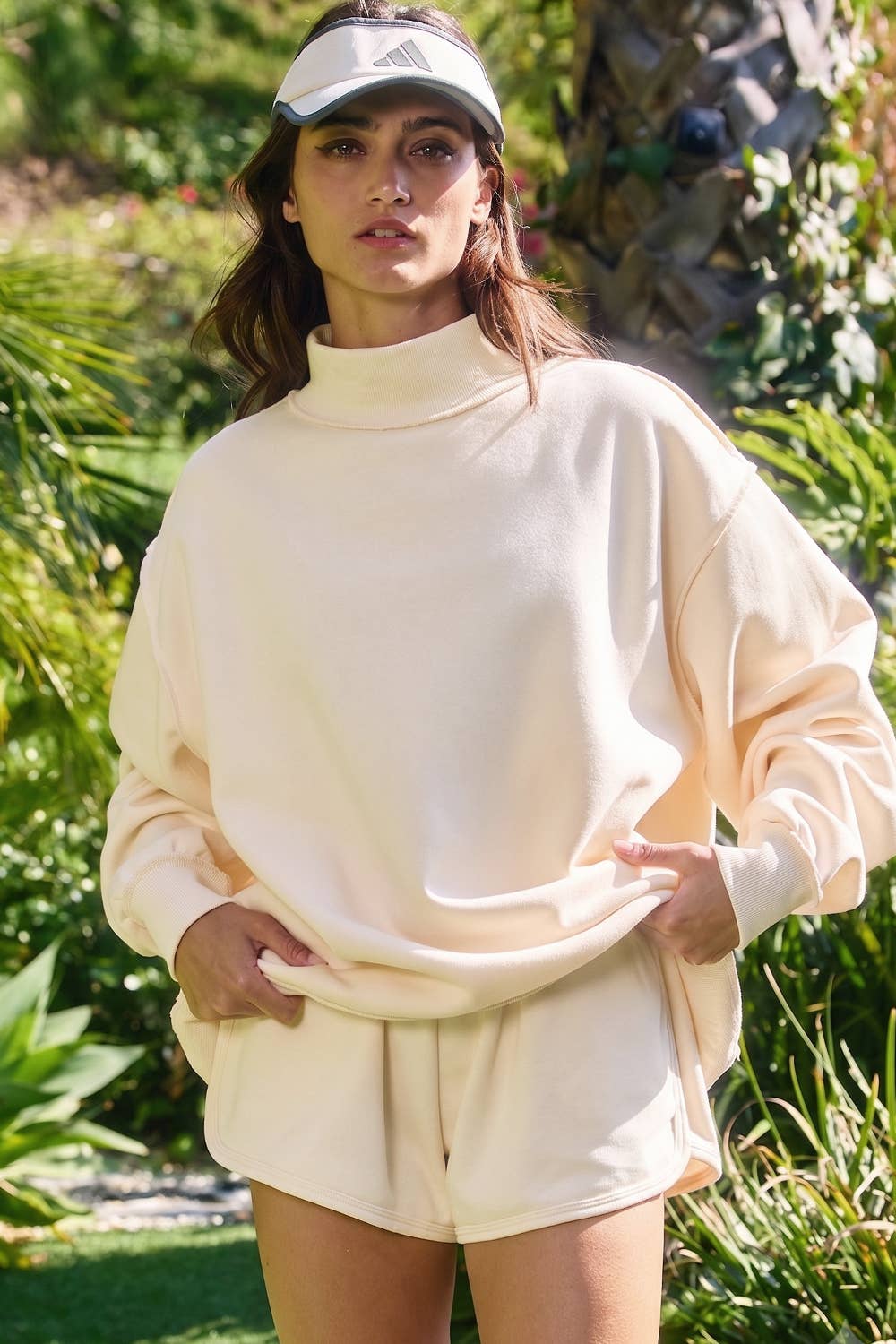 Solid Reversible Mock Neck Sweatshirt Top