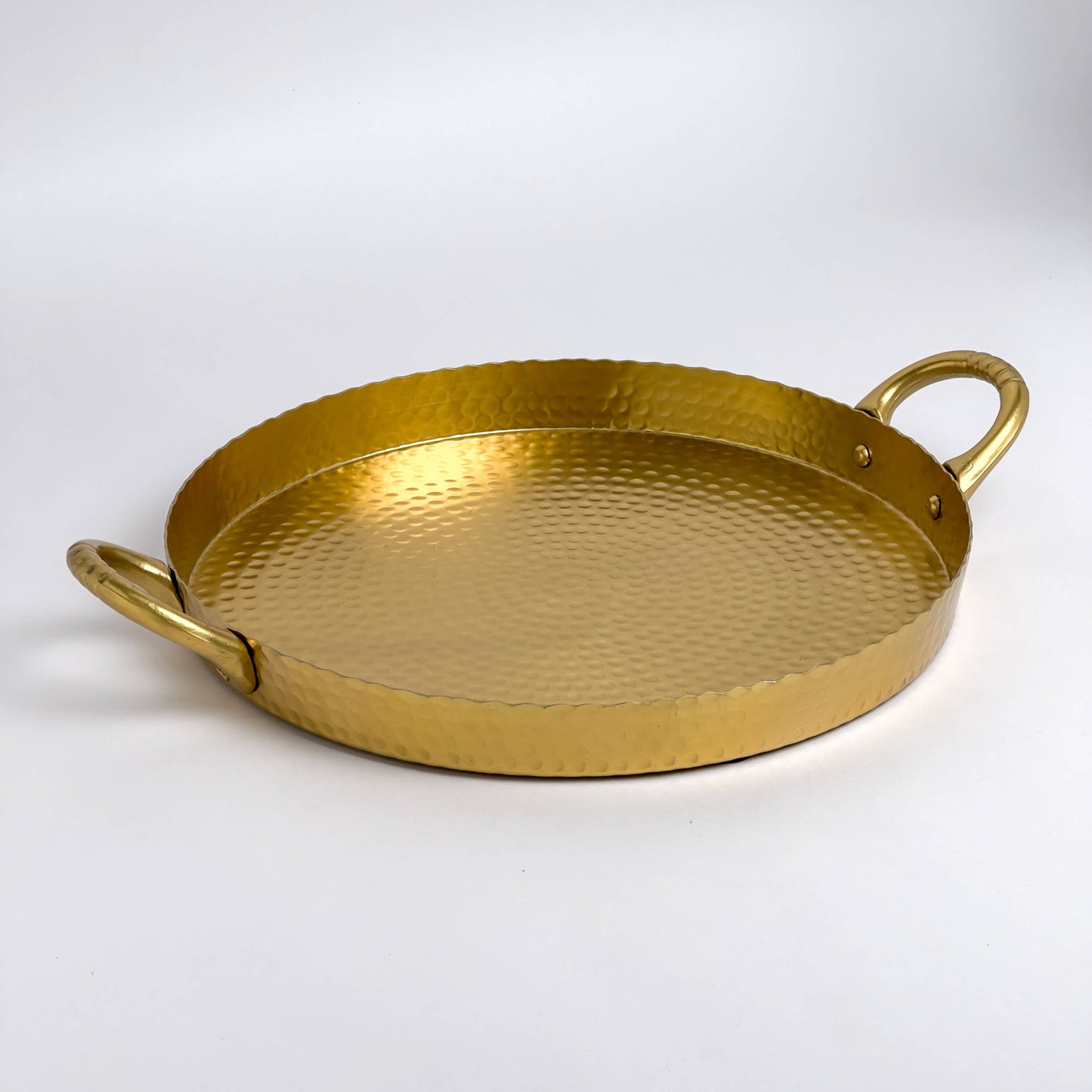 ALUMINUM GOLD ROUND TRAY WITH HANDLE