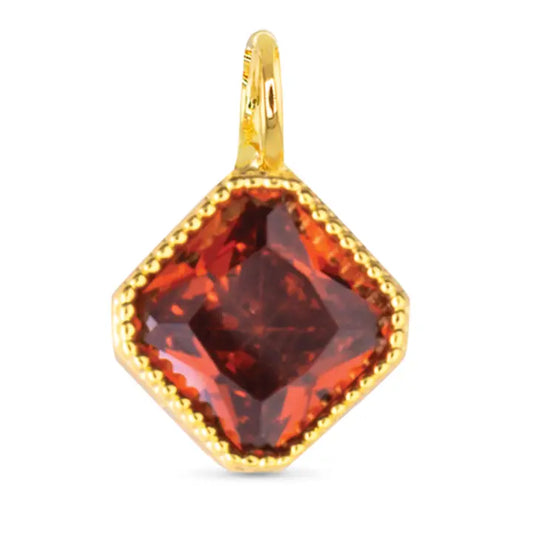 Burgundy Square Cz Necklace Charm - Gold