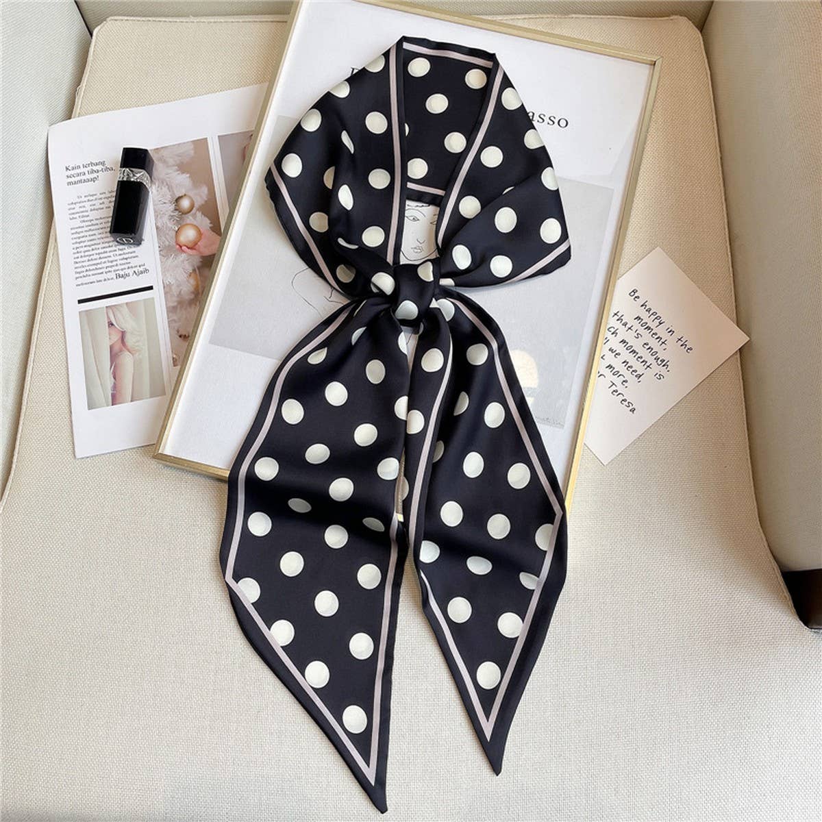 POLKA DOT SIMPLE GEOMETRIC LONG SILK SCARF NECKLACE