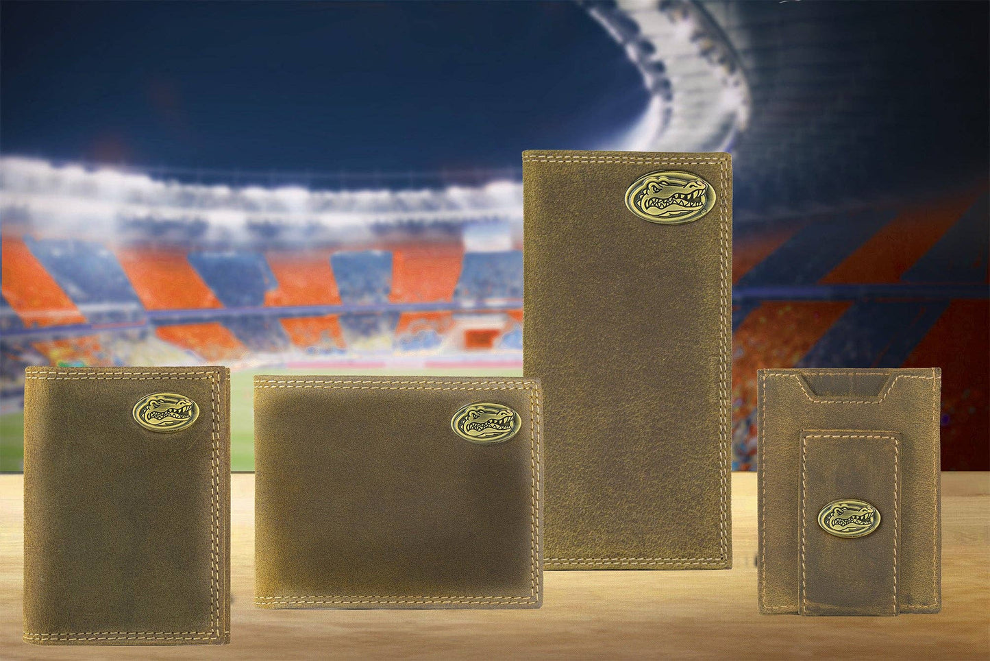 Florida Gators Vintage Tan Leather Trifold Wallet