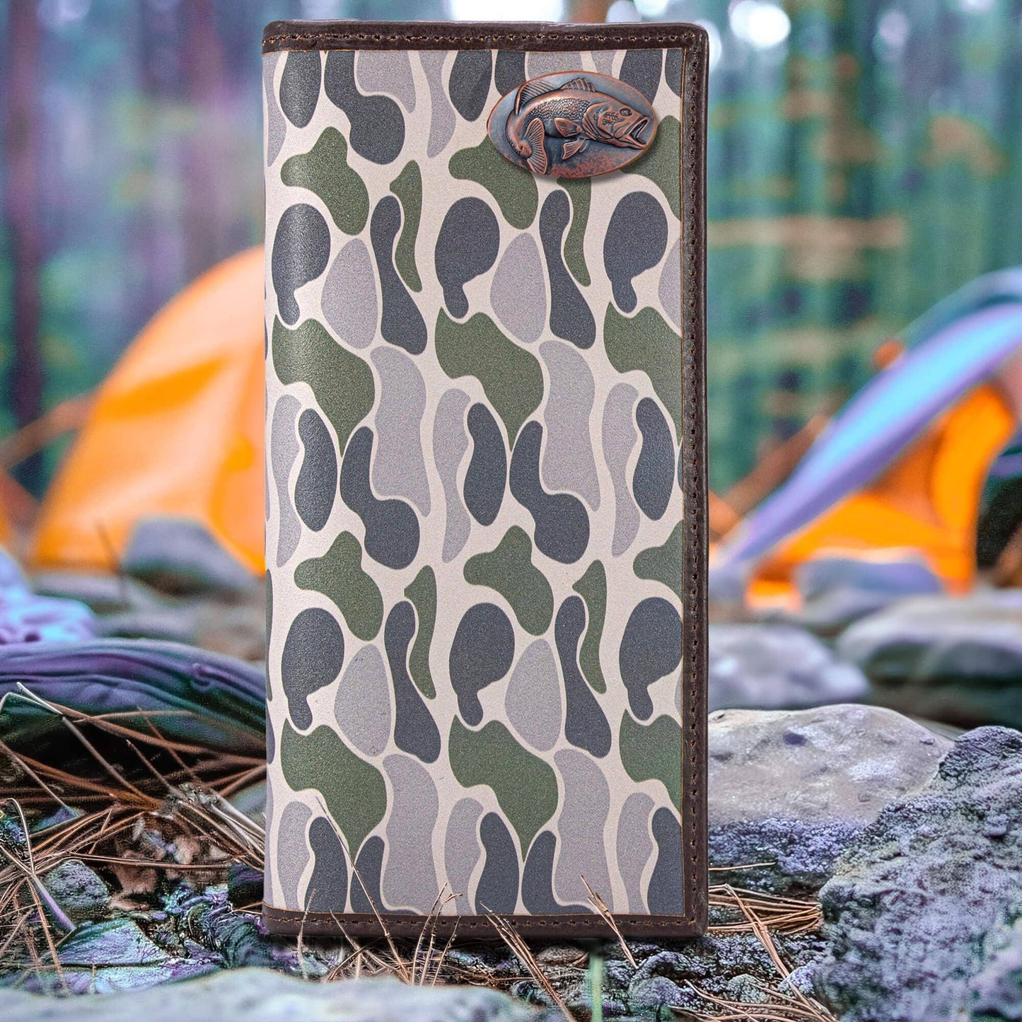 Bass Men's Secretary Old School Camo Leather Wallet.