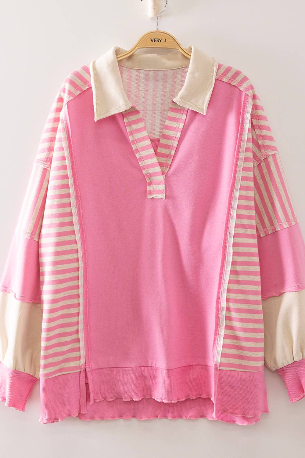 Vintage Stripe Rugby Sweatshirt - Heather Gray