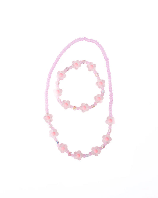 PINK CRYSTAL BLOOMS NECKLACE AND BRACELET SET