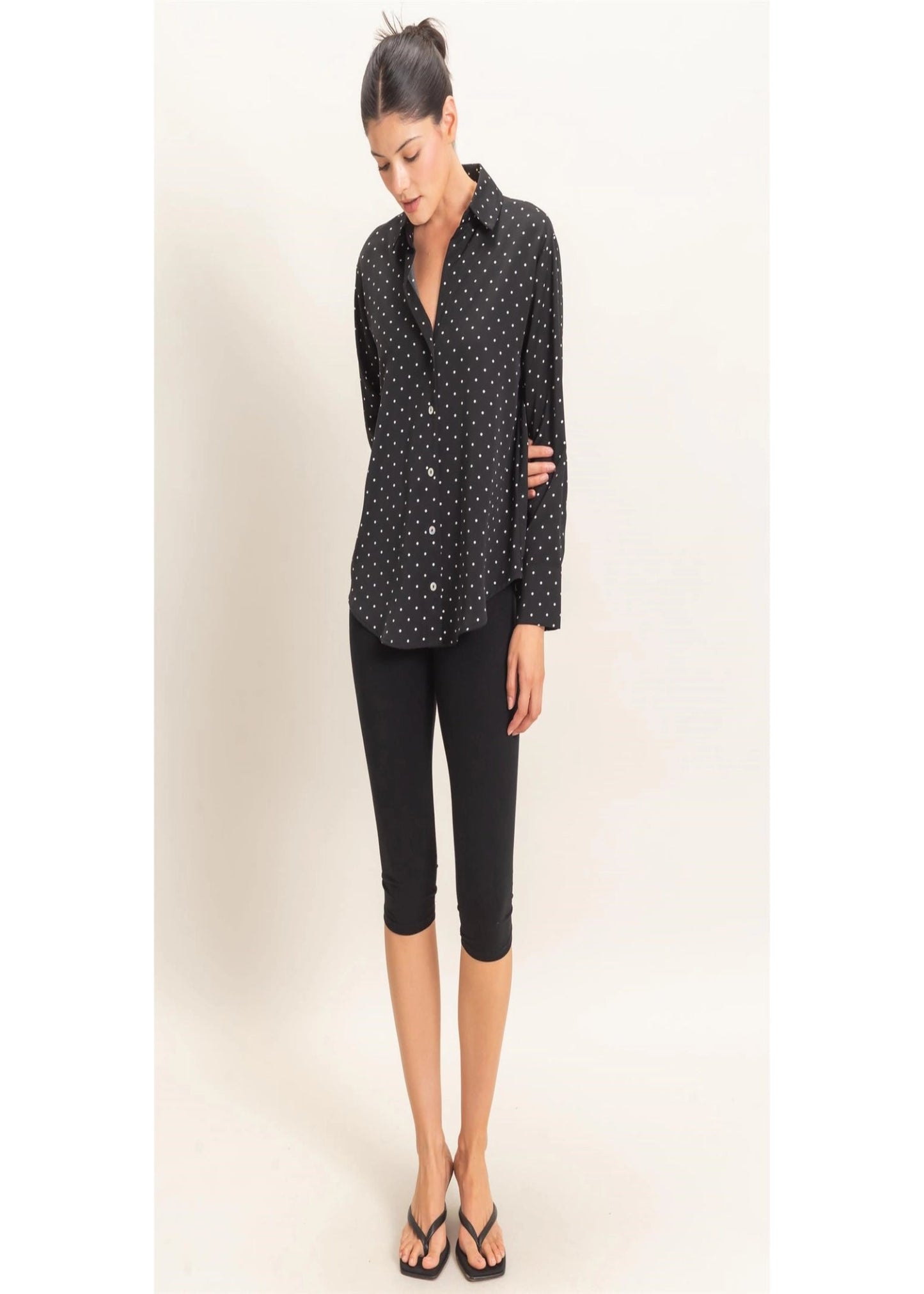 MADDIE TOP - BLACK POLKA DOT